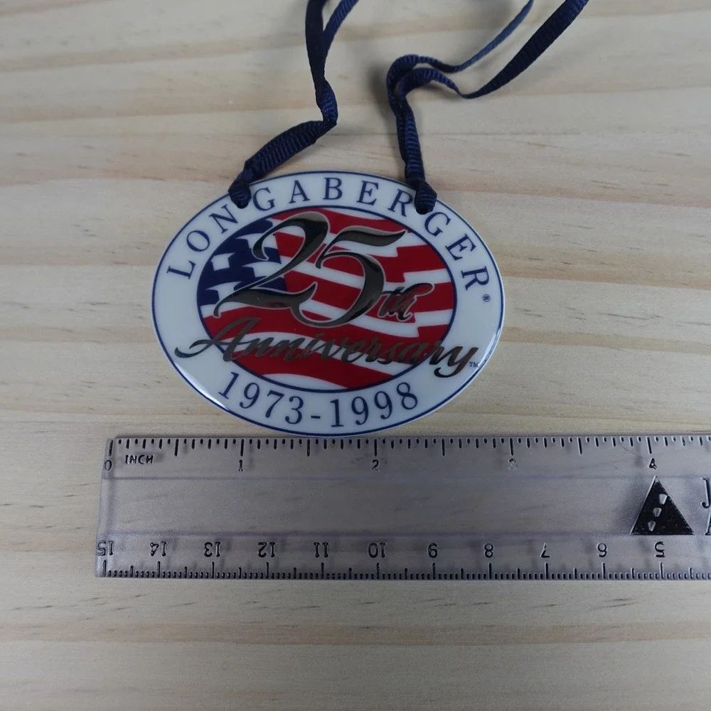 Longaberger 1998 Collectors‎ Club 25th Anniversary Tie On Porcelain Flag Charm